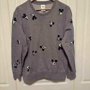 Disney Grey Pullover Sweatshirt with Embroidered Mickey Mouse Design Unisex M